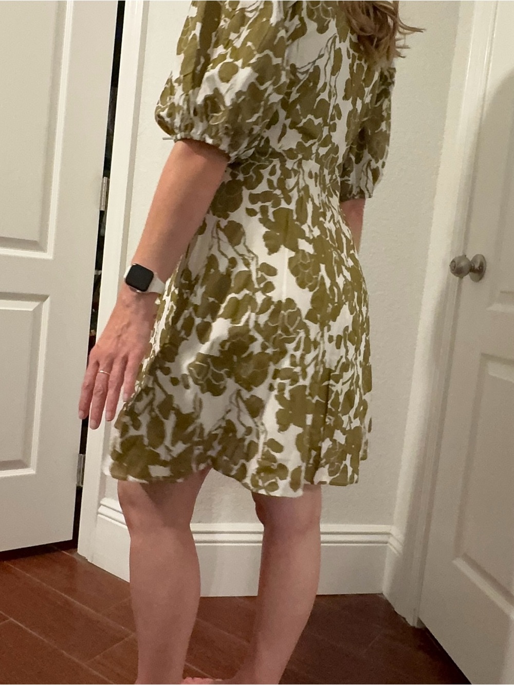 Lucy Paris Olive Azalea Floral V-Neck Puff Sleeve Mini Dress with Pockets